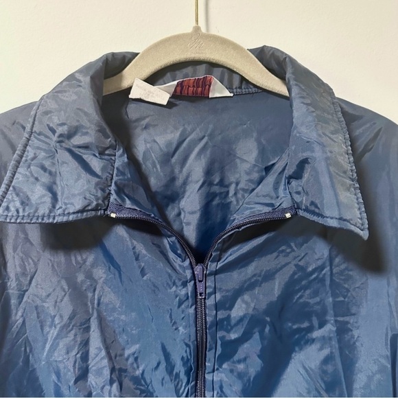 Vintage 80s The Warm-Up Navy Blue Nylon Zip-Up Jacket Men’s Size Medium Sporty - Picture 3 of 8